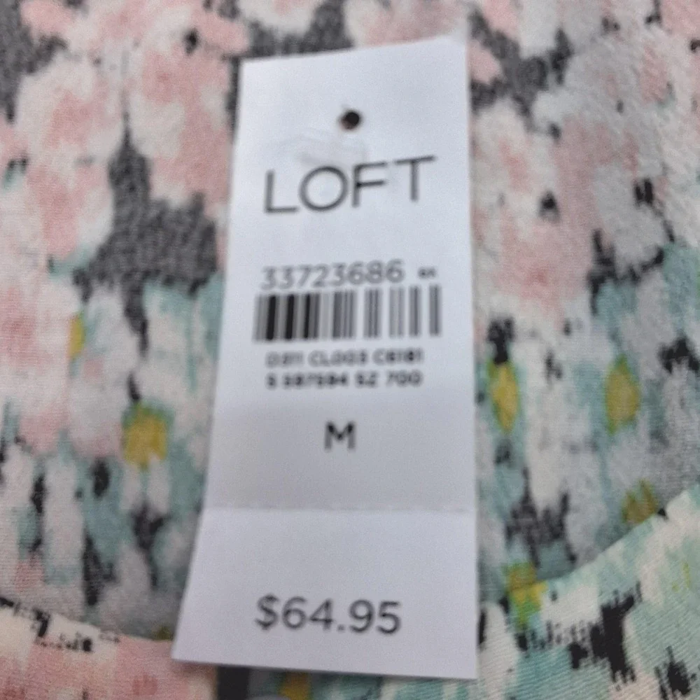Loft Blouse Womens‎ Medium Black Floral Empire Waist Smocked Boho Cottagecore